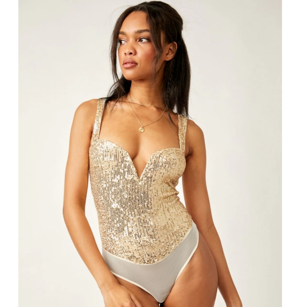 Nwt free people sparks fly sequin style bodysuit women large